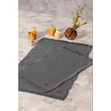 Cotton Box Bath Rug Set Antrasit 2'li 75x125 60x90