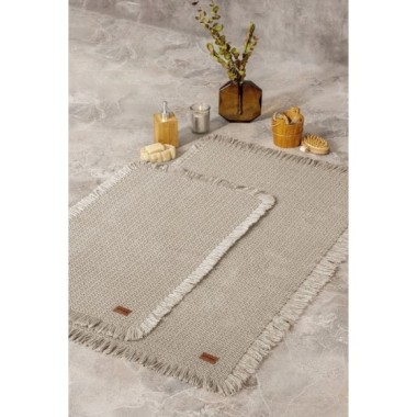 Cotton Box Bath Rug Set Bej 2'li 75x125 60x90